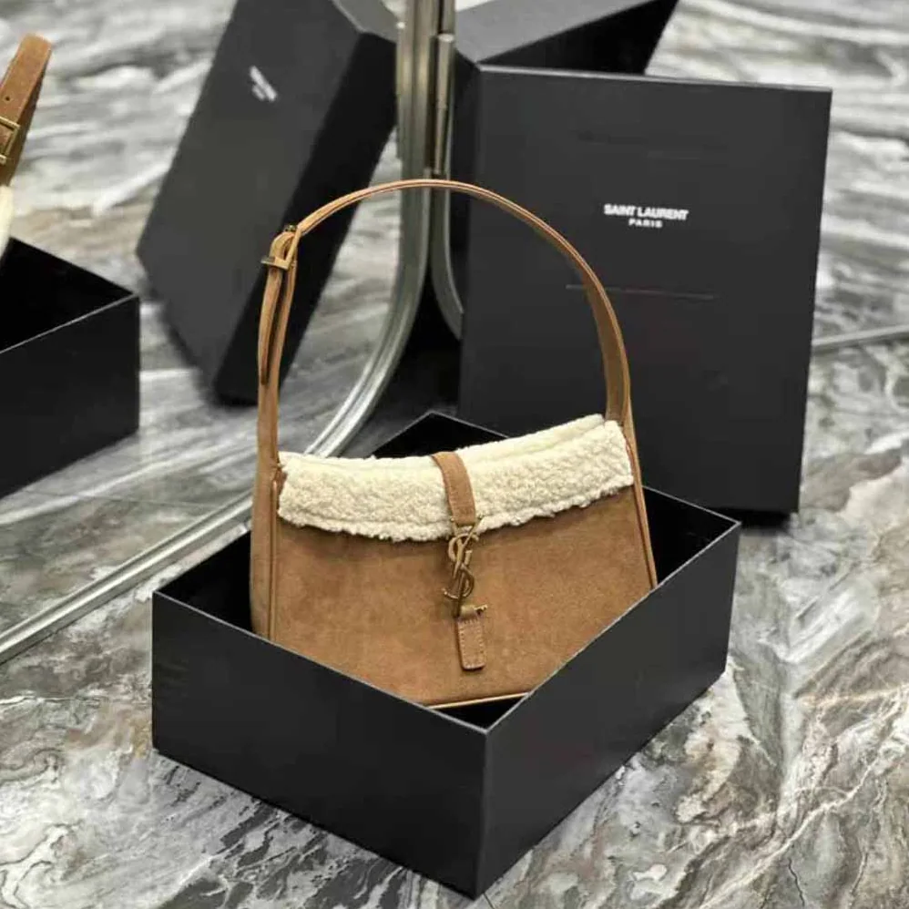 Saint Laurent YSL Le 5 à 7 Hobo Bag in Suede and Shearling for Women
