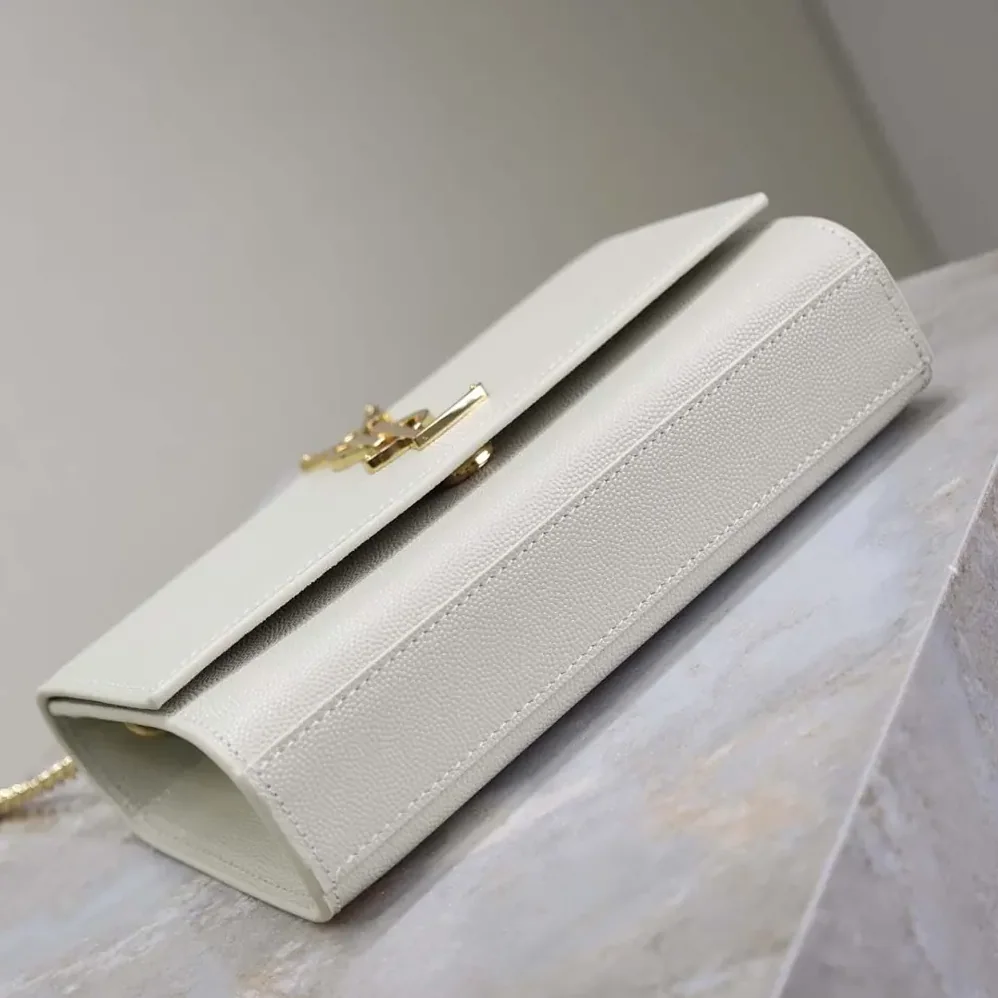 Saint Laurent YSL Kate Medium In Grain De Poudre Embossed Leather White for Women