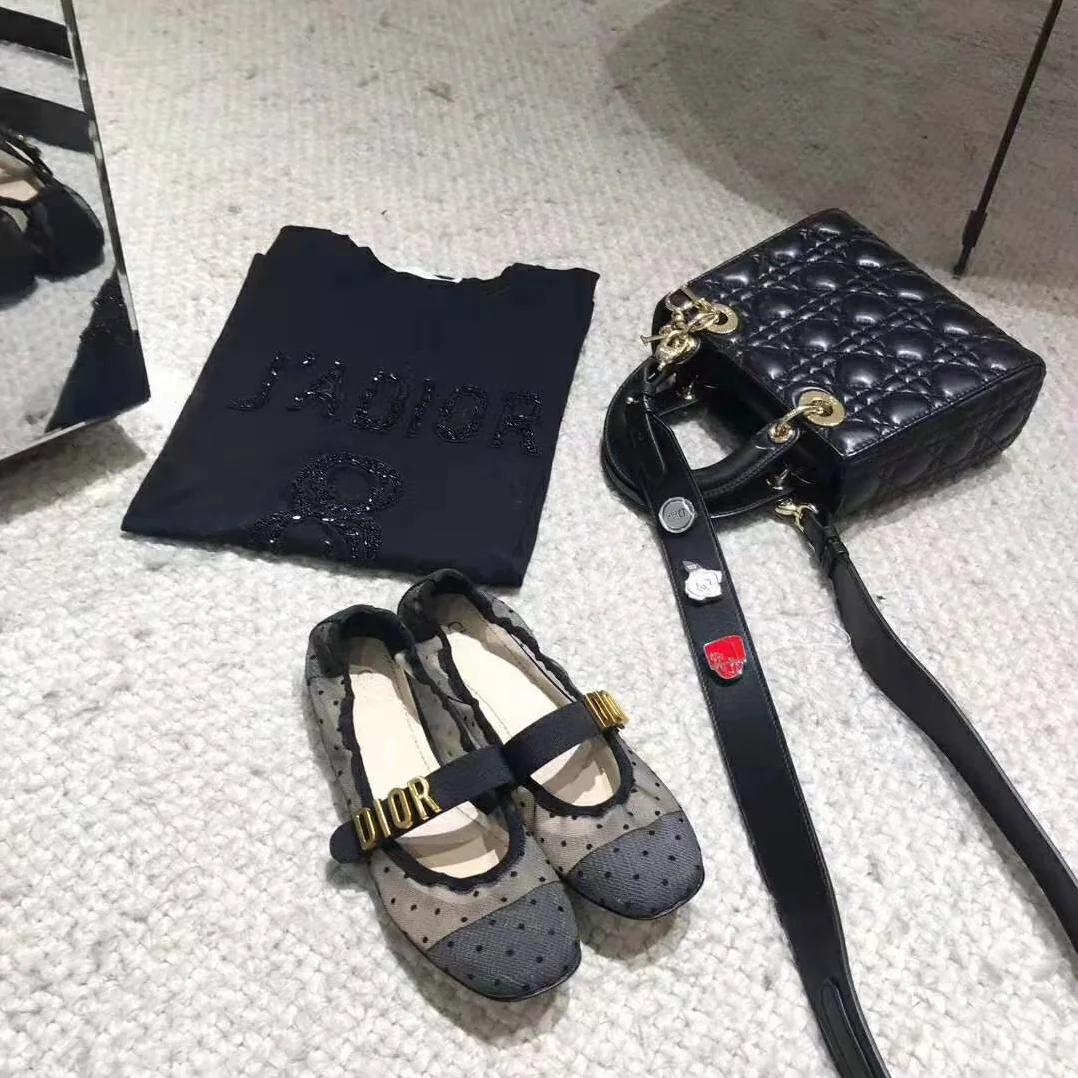 Dior Dior Baby-D Ballet Pump in Black Dotted Swiss 3 cm Heel for Women Dior Dior Baby-D Ballet Pump in Black Dotted Swiss 3 cm Heel for Women