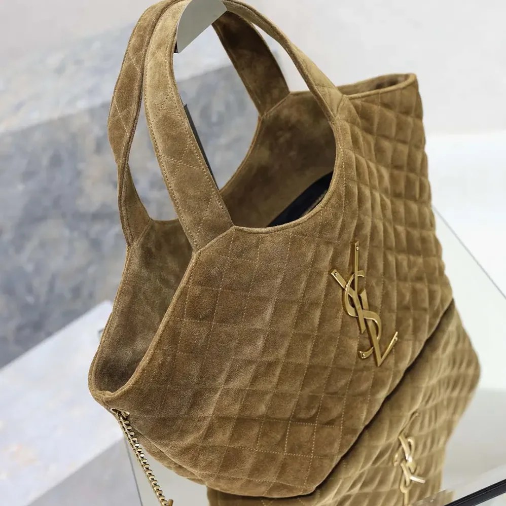 Saint Laurent YSL Icare Medium In Quilted Suede for Women in Brown