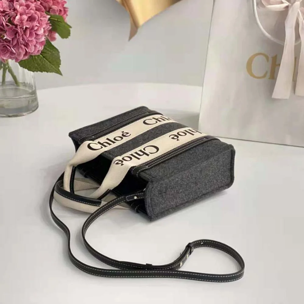Chloe Small Woody Tote Bag with Strap for Women in Gray