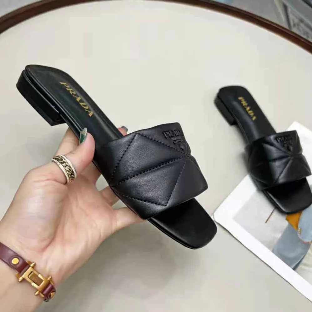Prada Quilted Nappa Leather Sabots for Women in Black Prada Quilted Nappa Leather Sabots for Women in Black
