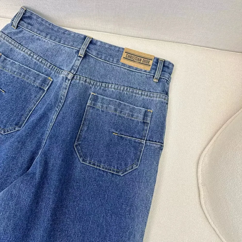 Dior Flared Jeans Blue Stonewashed Cotton Denim with Dior Oblique Interior for Women