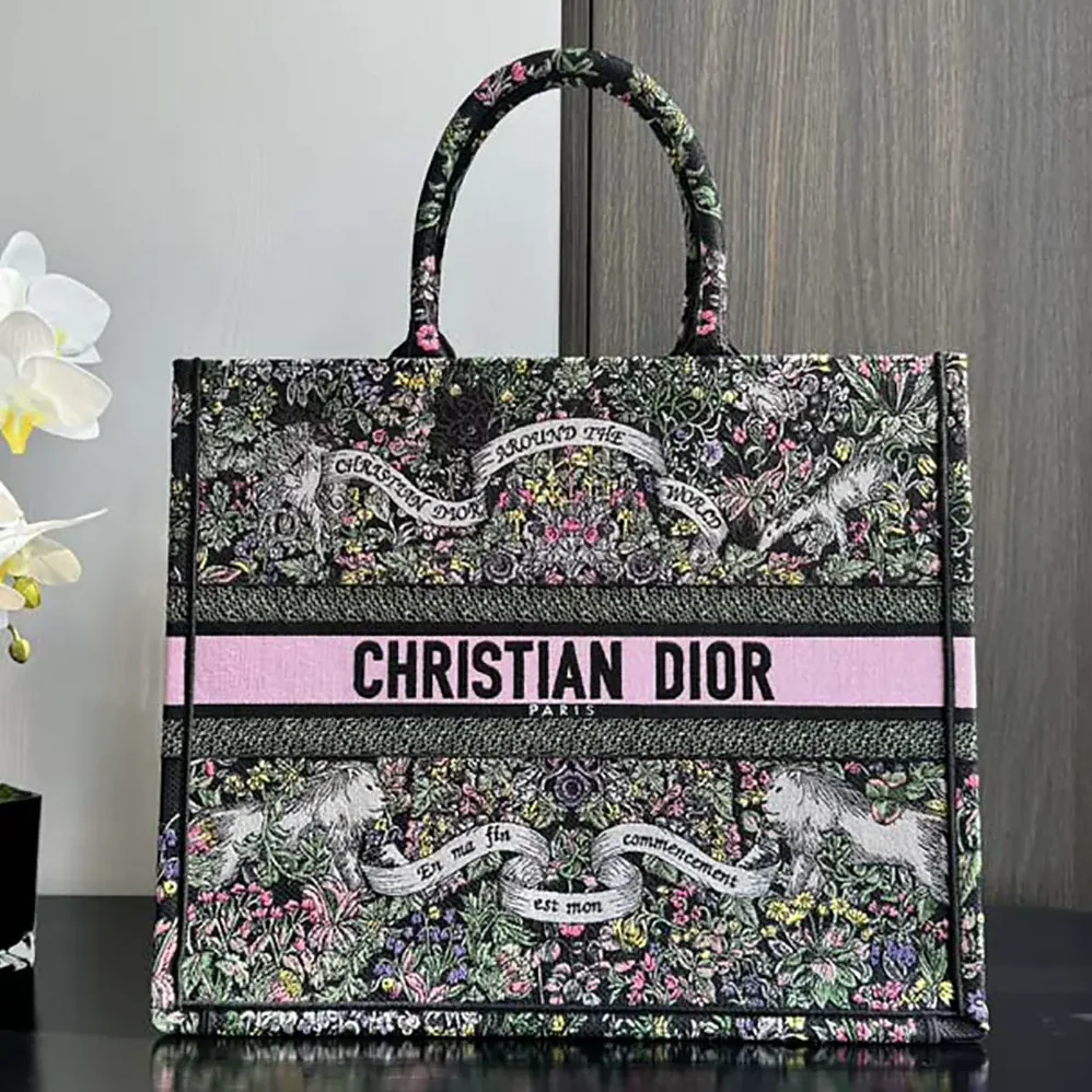 Dior Large Dior Book Tote Black Embroidery for Women