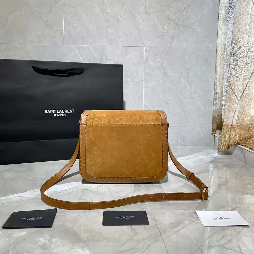 Saint Laurent YSL Solferino Medium Soft Satchel in Bsuede and Smooth Leather for Women in Brown
