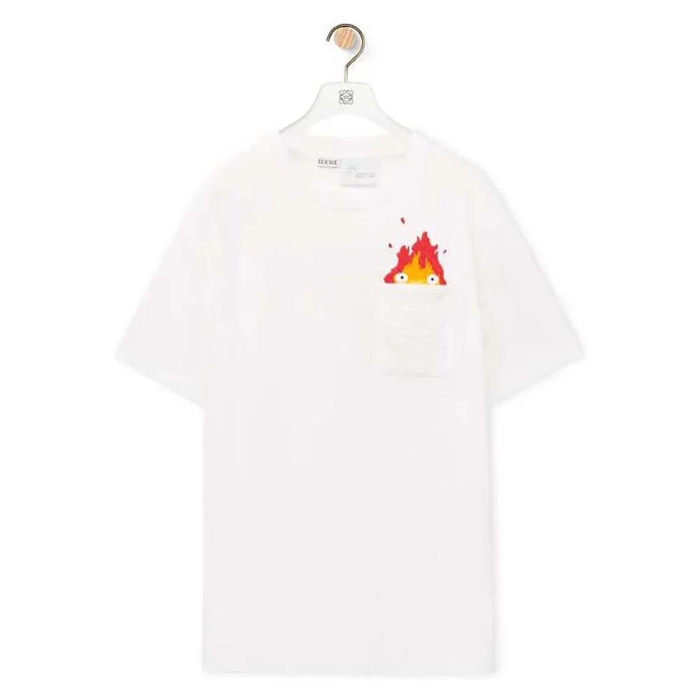 Loewe Calcifer Pocket T-Shirt in Cotton for Women in White Loewe Calcifer Pocket T-Shirt in Cotton for Women in White