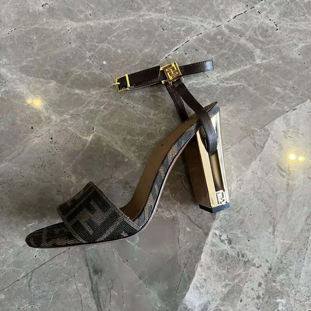 Fendi Delfina Brown Fabric High for Women in heeled Sandals Fendi Delfina Brown Fabric High for Women in heeled Sandals