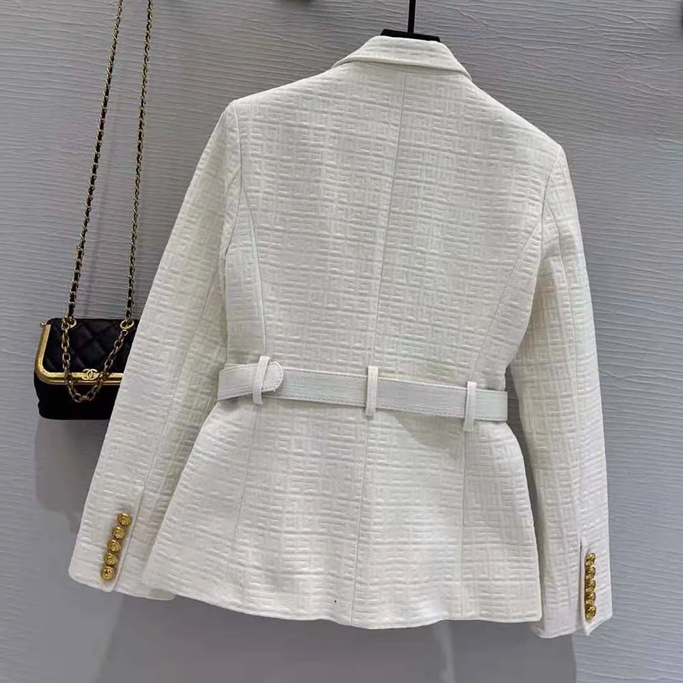 Balmain Double-Breasted Cotton Blazer with Balmain Buckle for Women in White