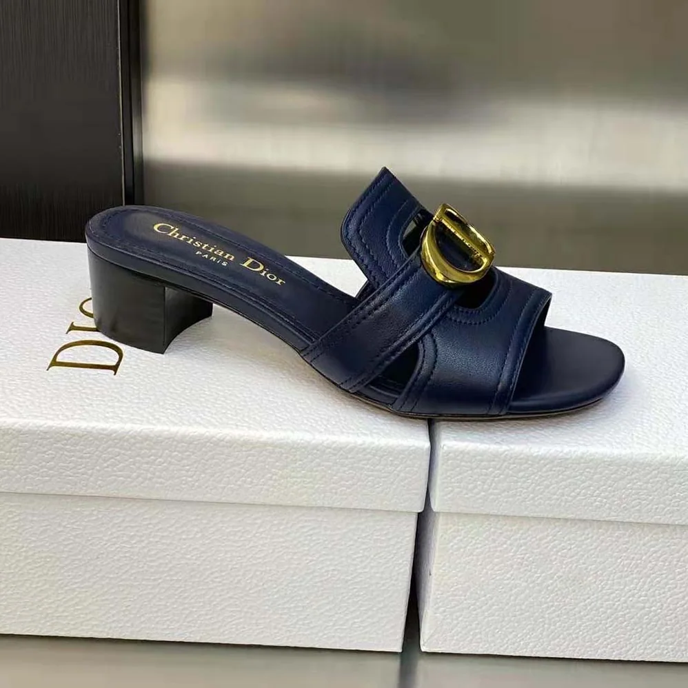 Dior 30 Montaigne Heeled Slide Black Calfskin for Women Dior 30 Montaigne Heeled Slide Black Calfskin for Women