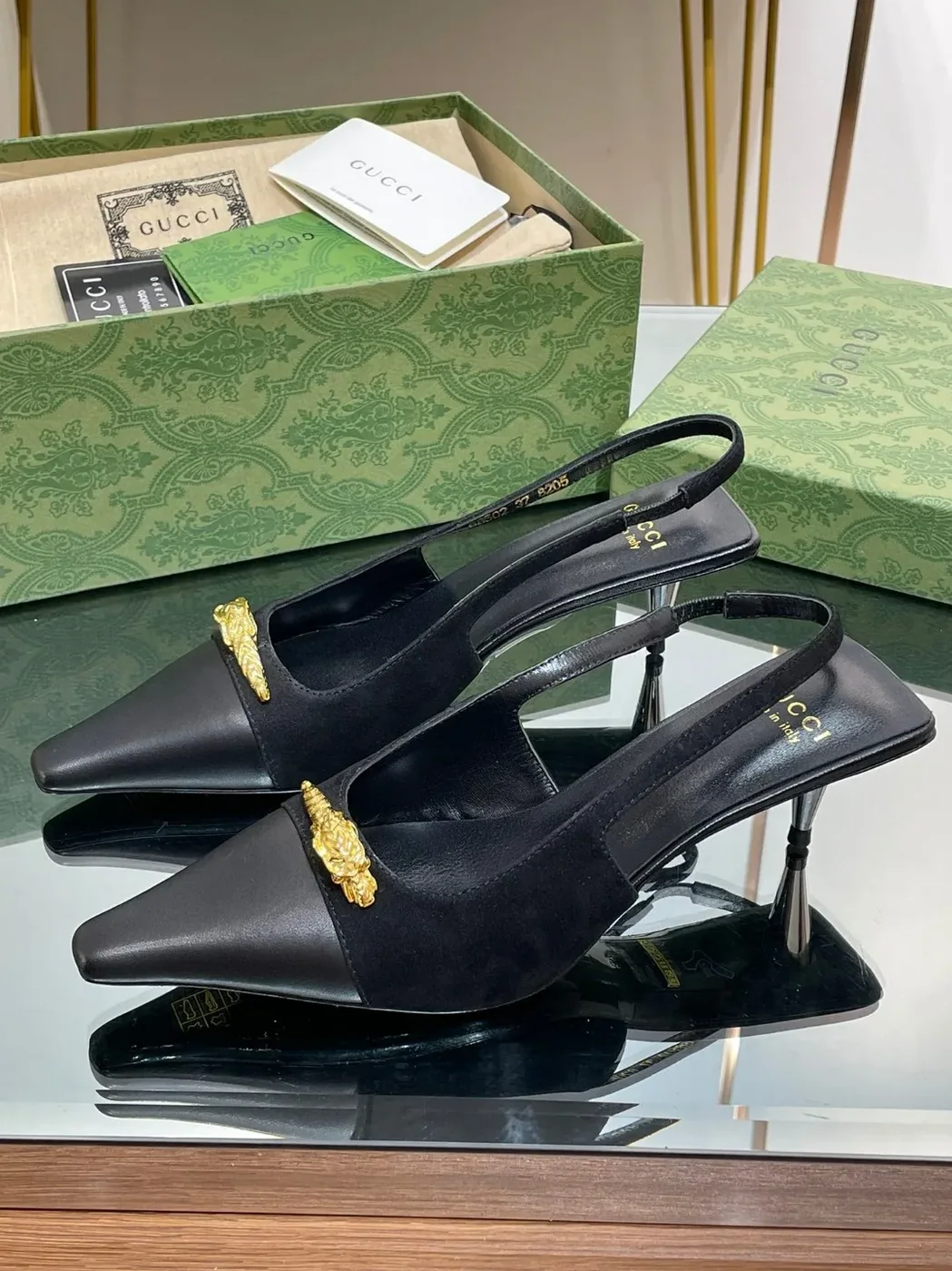 Gucci Gg Two-Tone Slingback Mid-Heel Pump Black And Light Black Gucci Gg Two-Tone Slingback Mid-Heel Pump Black And Light Black