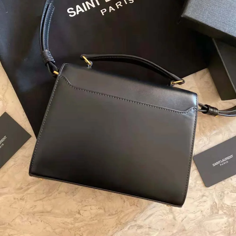 Saint Laurent YSL Cassandra Mini Top Handle Medium Bag in Grain DE Poudre Embossed Leather for Women in Black Saint Laurent YSL Cassandra Mini Top Handle Medium Bag in Grain DE Poudre Embossed Leather for Women in Black
