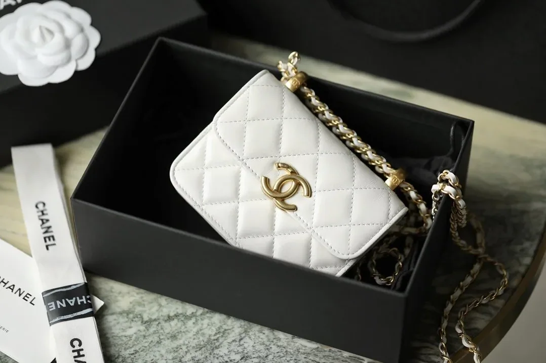 Chanel CO-CO Clutch With Chain in Gold Toned Hardware White Chanel CO-CO Clutch With Chain in Gold Toned Hardware White