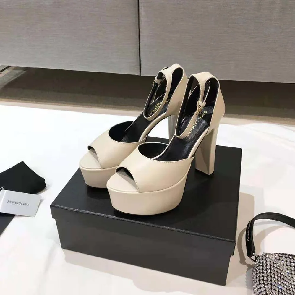 Saint Laurent YSL Jodie Platform Sandals in Smooth Leather for Women in White Saint Laurent YSL Jodie Platform Sandals in Smooth Leather for Women in White