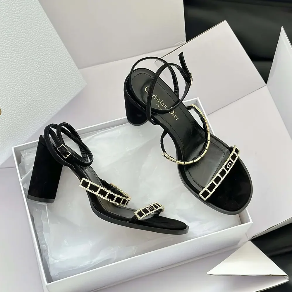 Dior Diorissime Heeled Sandal Black Suede Goatskin and Silver for Women in Tone Strass