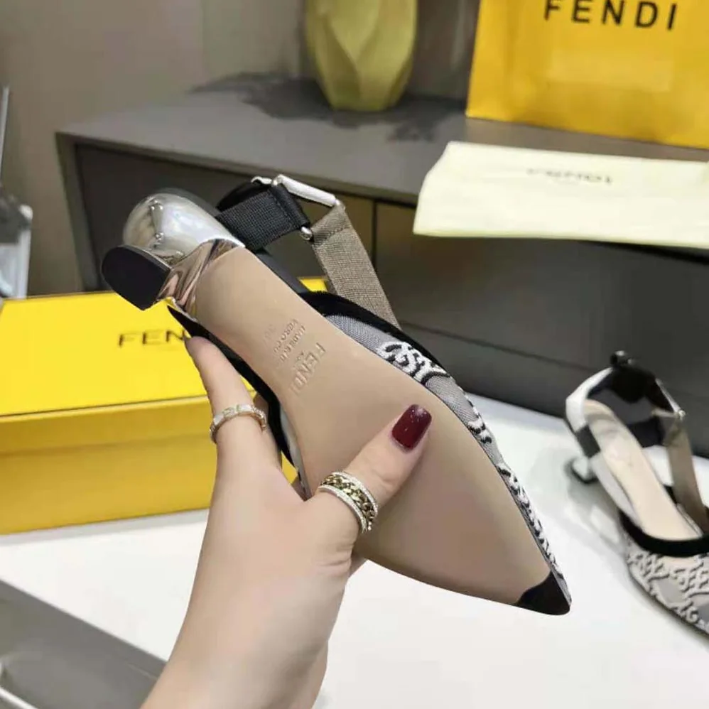Fendi Colibri Gray Mesh and Embroidery High for Women in Heeled Slingbacks Fendi Colibri Gray Mesh and Embroidery High for Women in Heeled Slingbacks