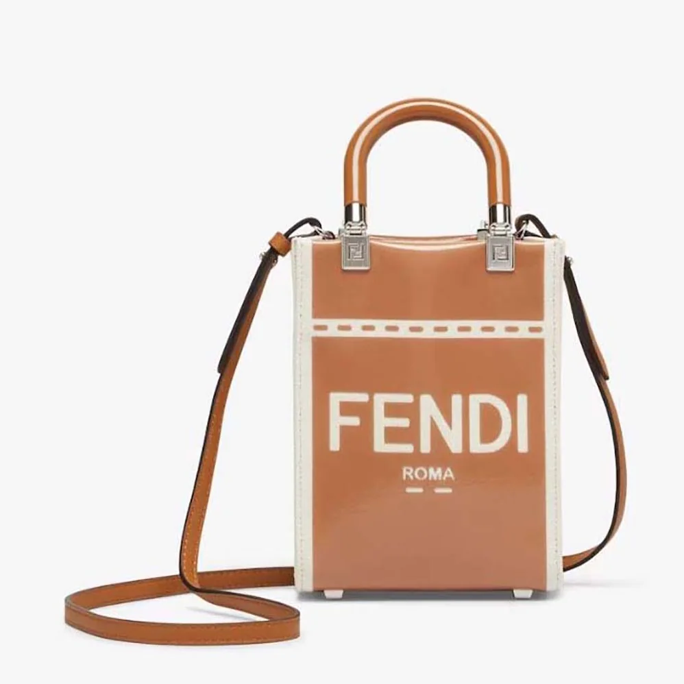 Fendi Mini Sunshine Shopper Brown Patent Leather and Canvas Mini for Women in Bag
