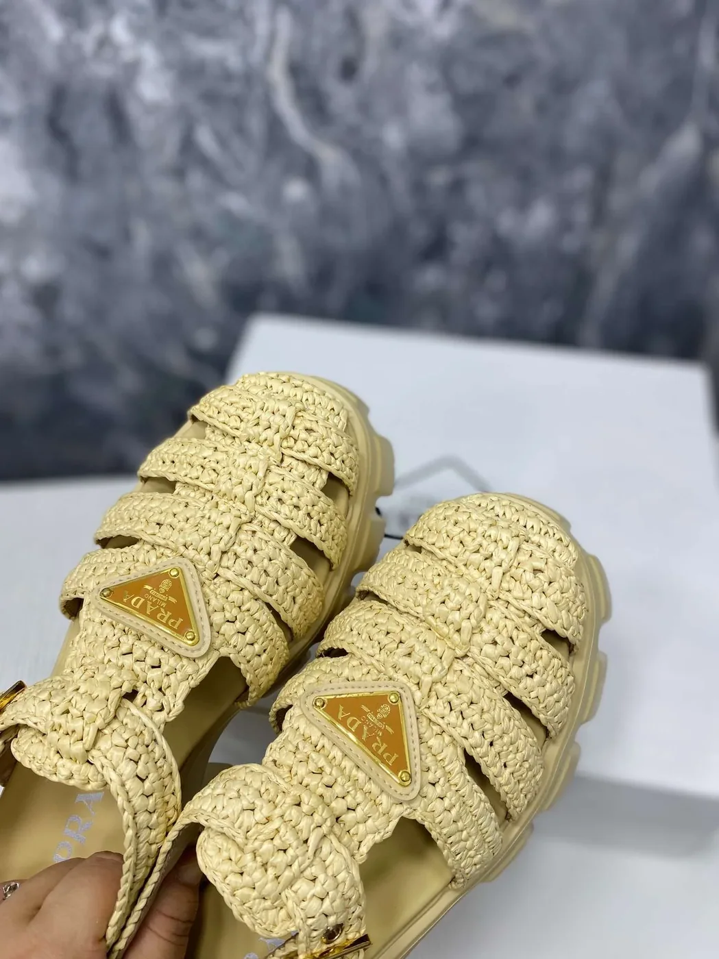 Prada Monolith Crochet Cage Sandals Yellow Prada Monolith Crochet Cage Sandals Yellow
