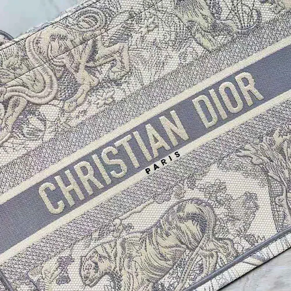 Dior Small Dior Book Tote Toile de Jouy Embroidery for Women in Silver Dior Small Dior Book Tote Toile de Jouy Embroidery for Women in Silver