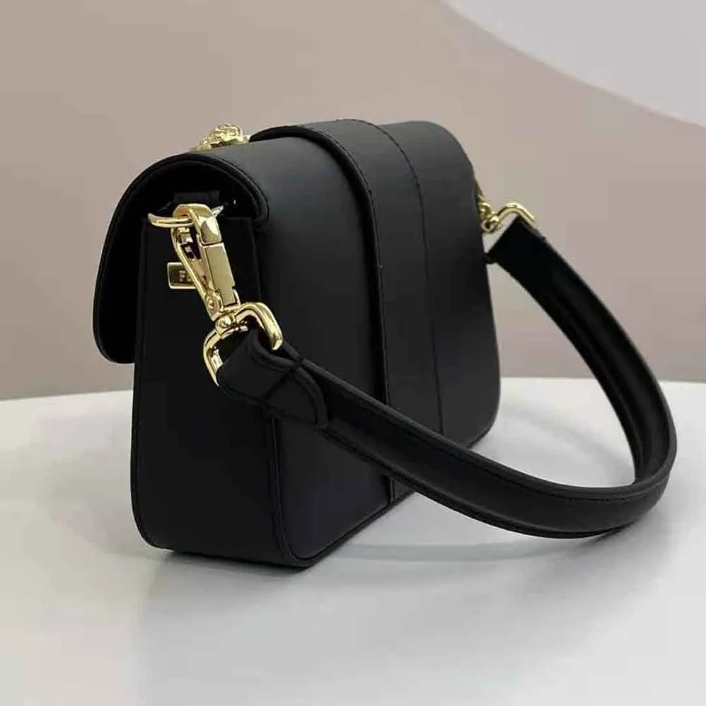 Fendi Brooch Mini Baguette Fendace Black Leather Bag for Women Fendi Brooch Mini Baguette Fendace Black Leather Bag for Women