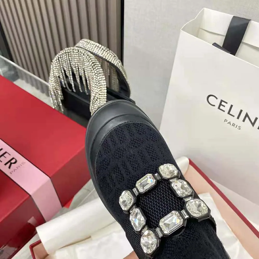 Roger Vivier Walky Viv' Rhinestone Buckle Socks Ankle Boots in Fabric for Women in Black Roger Vivier Walky Viv' Rhinestone Buckle Socks Ankle Boots in Fabric for Women in Black