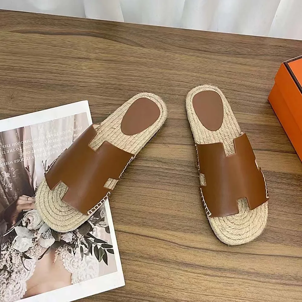 Hermes Catalya Espadrille in Calfskin with Rope Sole and “H” Cut-out for Unisex in Brown