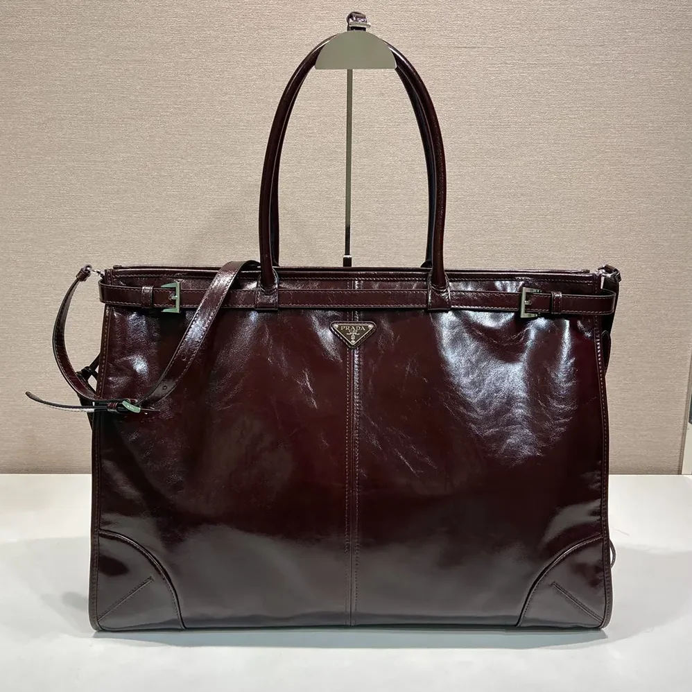 Prada Bonnie Leather Tote Bag for Unisex in Dark Brown