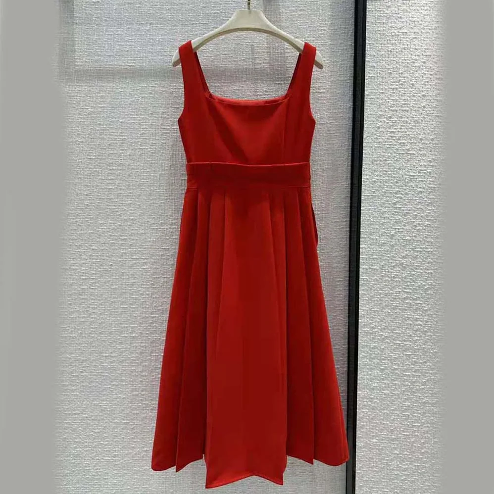 Dior Mid-Length Dress Red Wool and Silk Shantung for Women Dior Mid-Length Dress Red Wool and Silk Shantung for Women