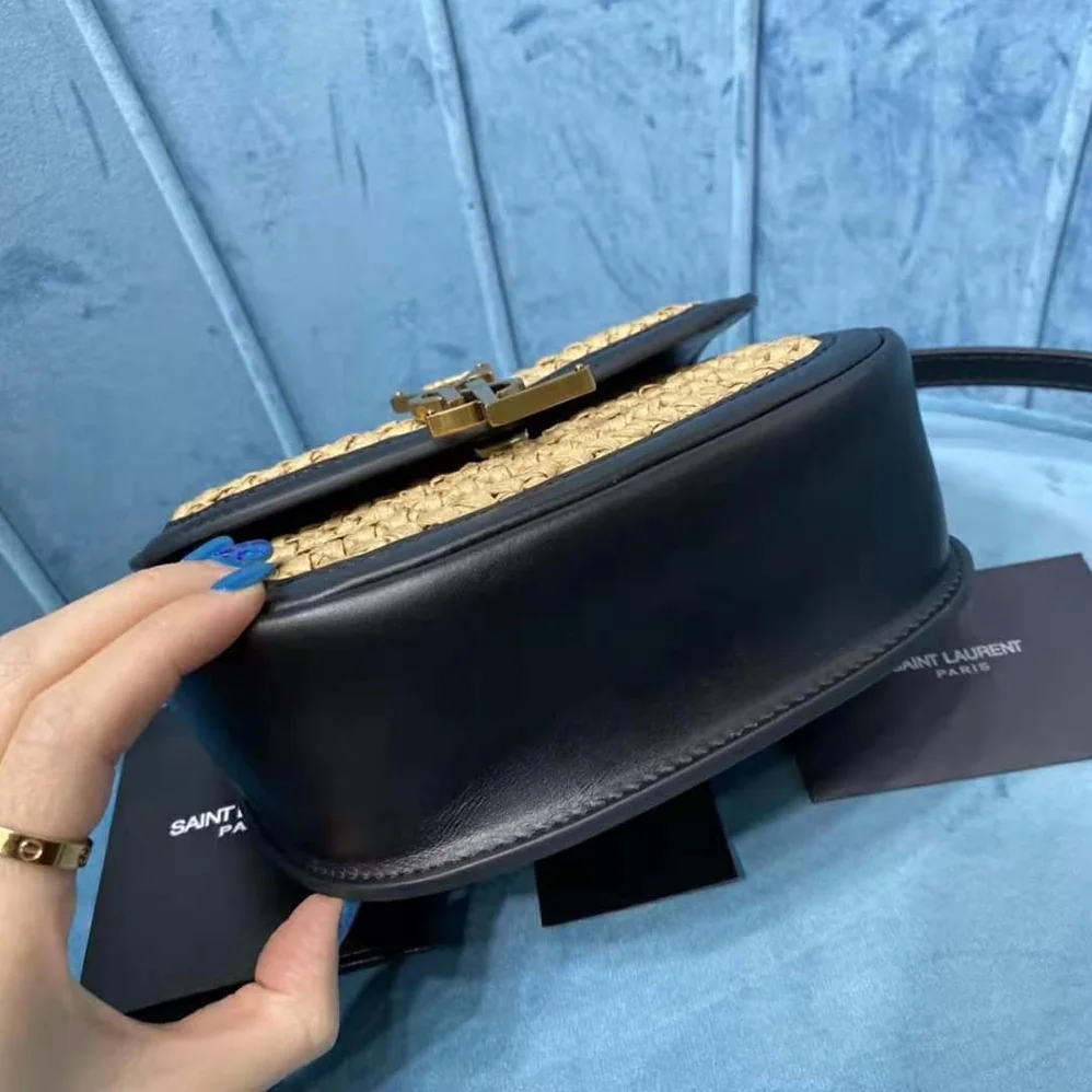 Saint Laurent YSL Kaia Small Satchel in Raffia and Leather for Women Saint Laurent YSL Kaia Small Satchel in Raffia and Leather for Women