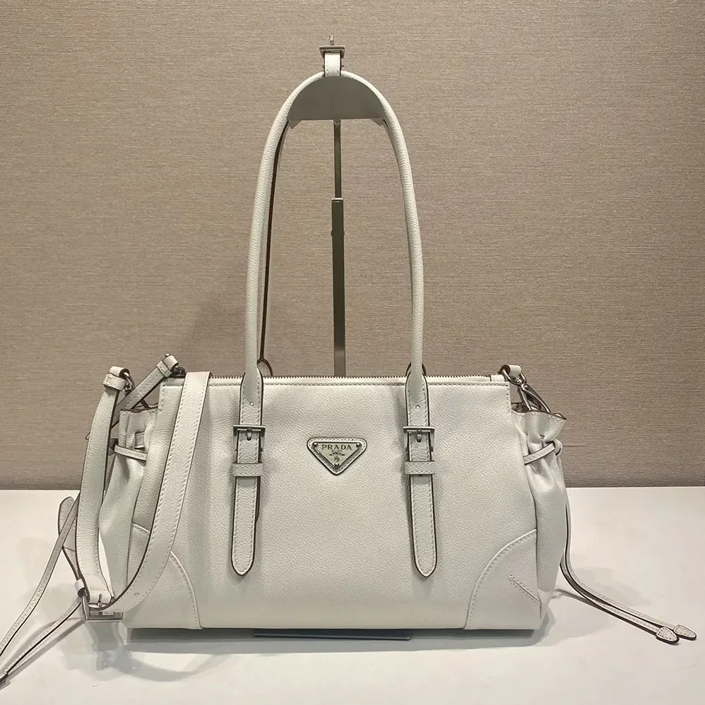 Prada Bonnie Medium Antiqued Leather Tote Bag for Women in White Prada Bonnie Medium Antiqued Leather Tote Bag for Women in White