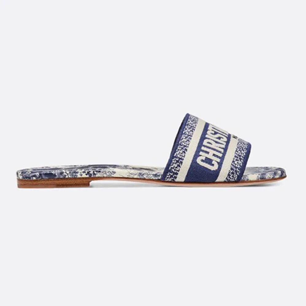 Dior Dway Mule in Embroidered Cotton Sandal for Women in Navy Dior Dway Mule in Embroidered Cotton Sandal for Women in Navy