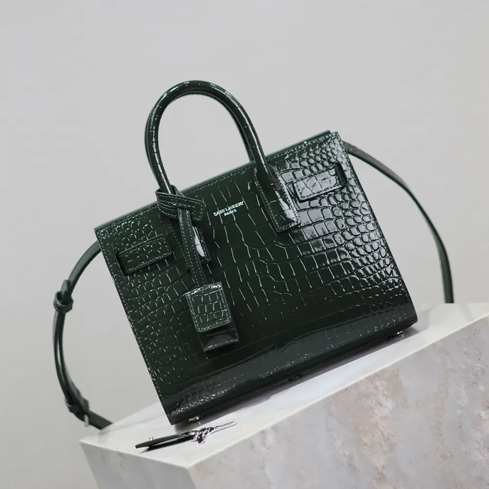 Saint Laurent YSL Sac De Jour in Crocodile Embossed Leather Nano for Women in Dark Green