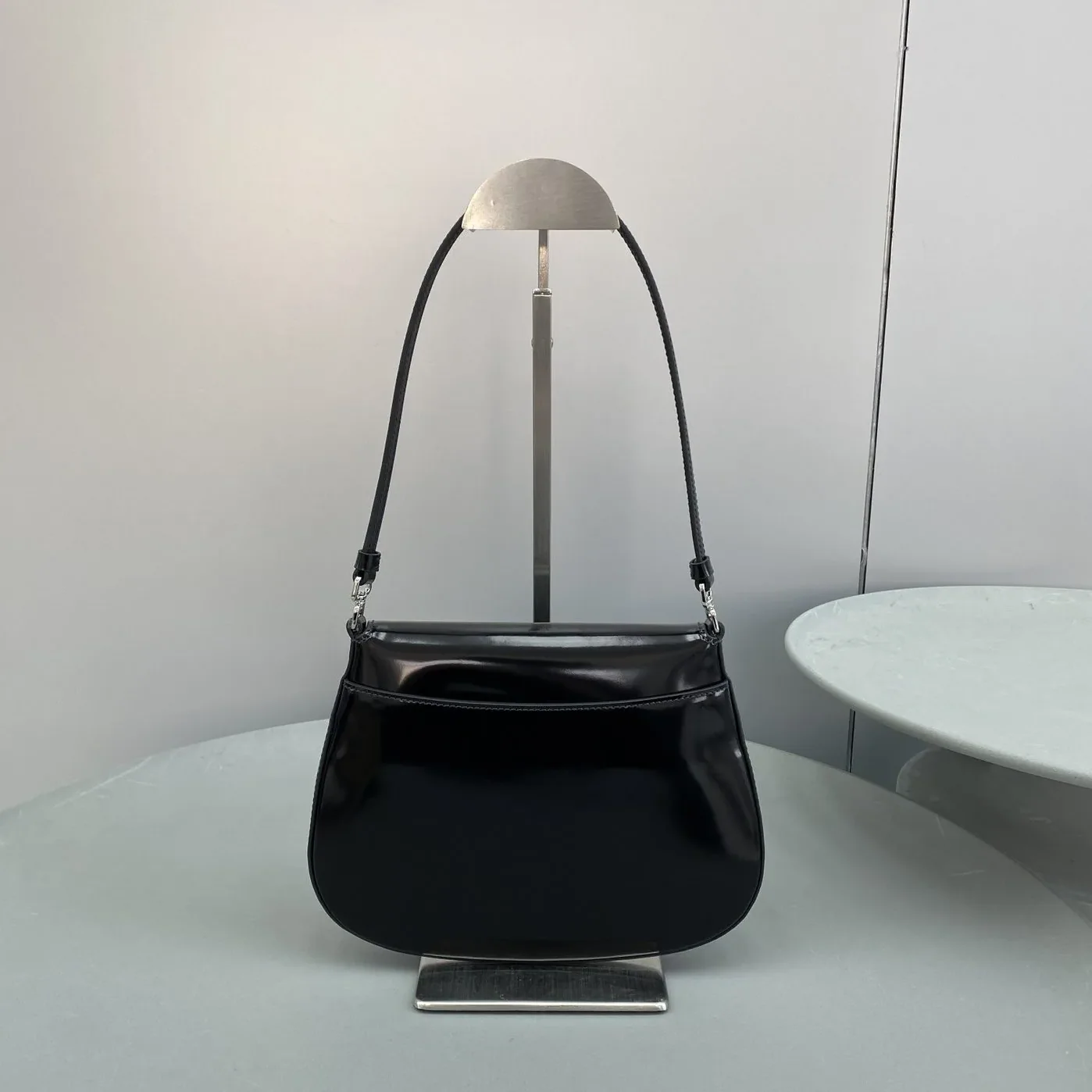 Prada Cleo Brushed Shoulder Bag With Flap Black