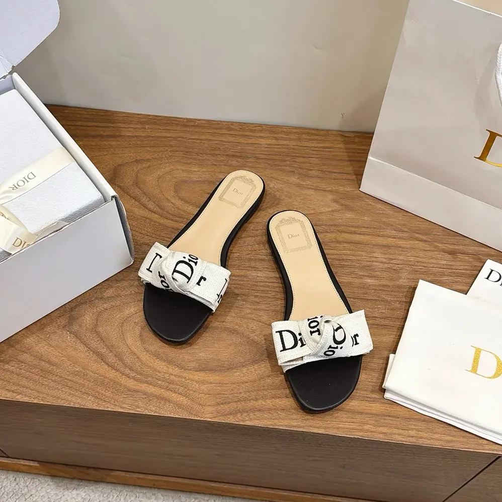 Dior J'Adior Slide Black Embroidered Cotton for Women