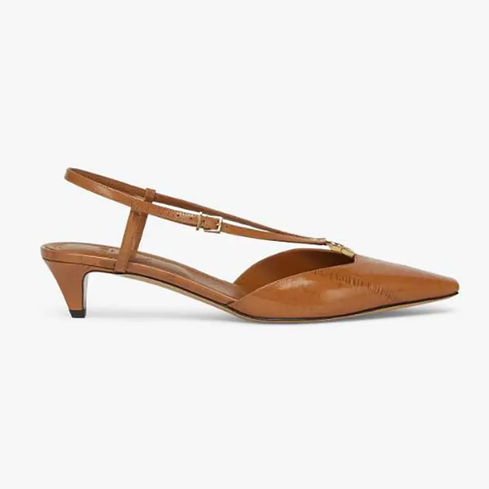 Fendi FFold Beige EEl Leather Low for Women in heeled Slingbacks