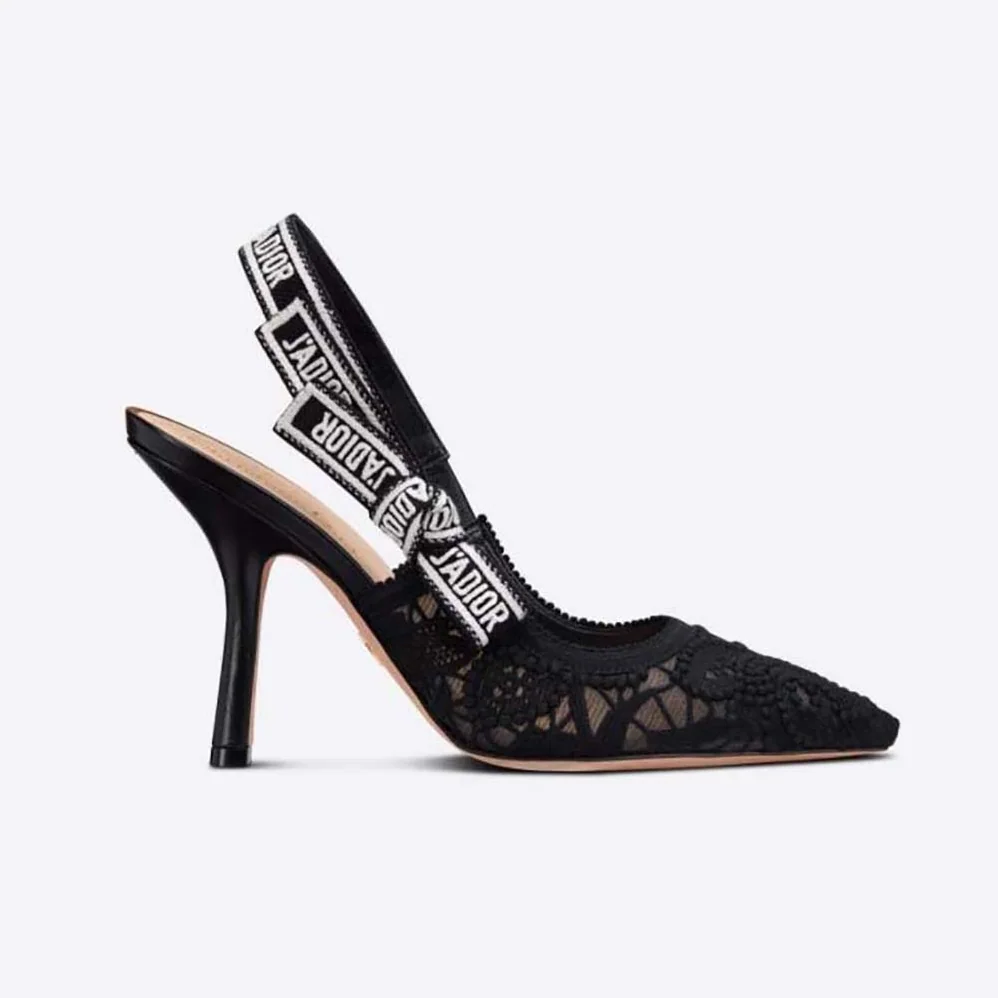 Dior J Adior Slingback Pump Black Macramé Embroidered Cotton for Women Dior J Adior Slingback Pump Black Macramé Embroidered Cotton for Women