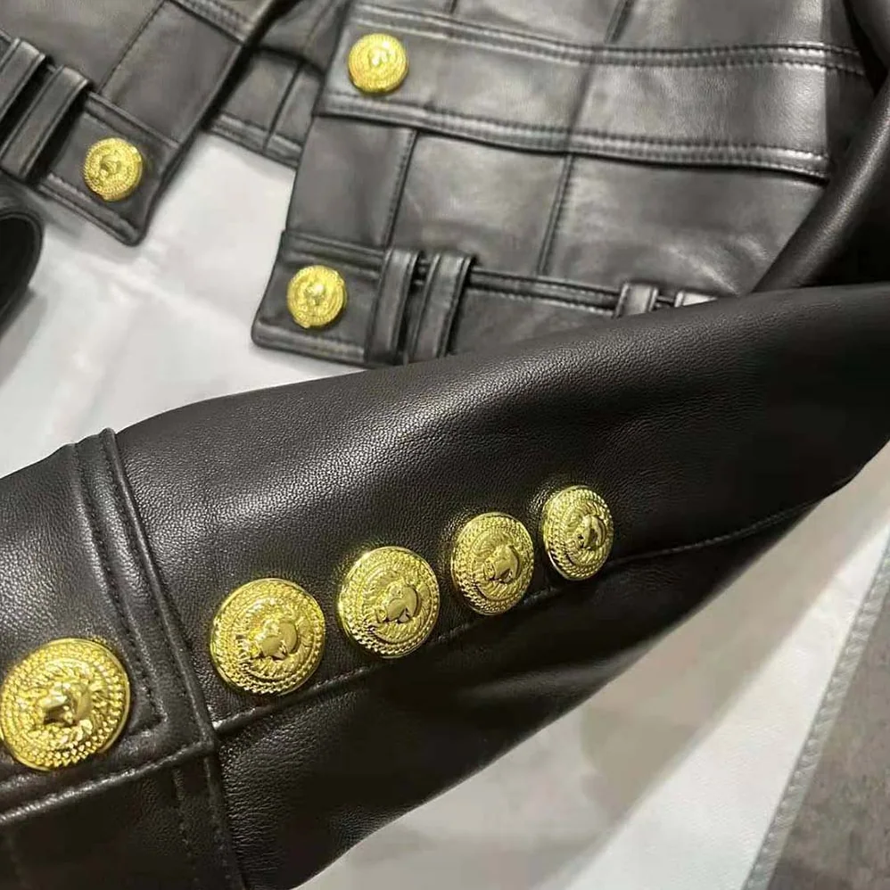 Balmain Short Soft Leather Jacket in Lambskin for Women in Black