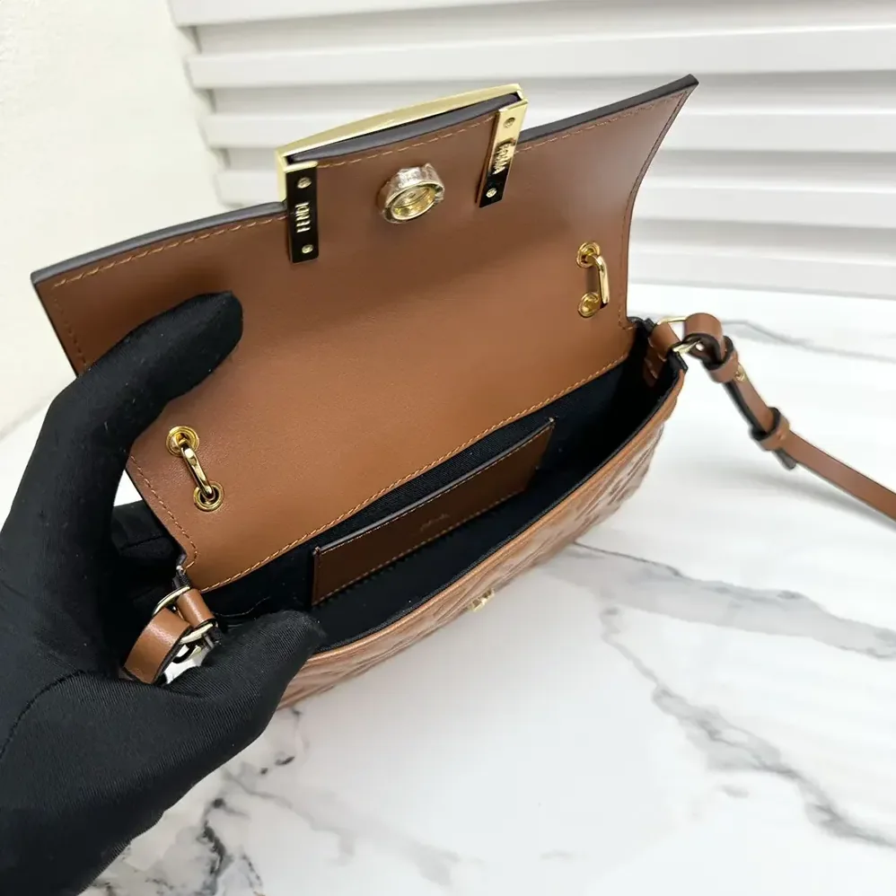 Fendi Baguette Phone Pouch Brown Nappa Leather Pouch for Women Fendi Baguette Phone Pouch Brown Nappa Leather Pouch for Women