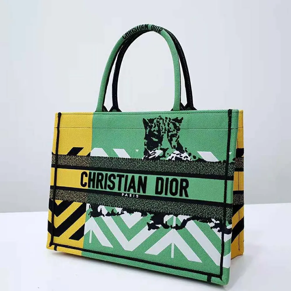Dior Medium Dior Book Tote Bright Green and Orange D for Women in Jungle Pop Embroidery Dior Medium Dior Book Tote Bright Green and Orange D for Women in Jungle Pop Embroidery