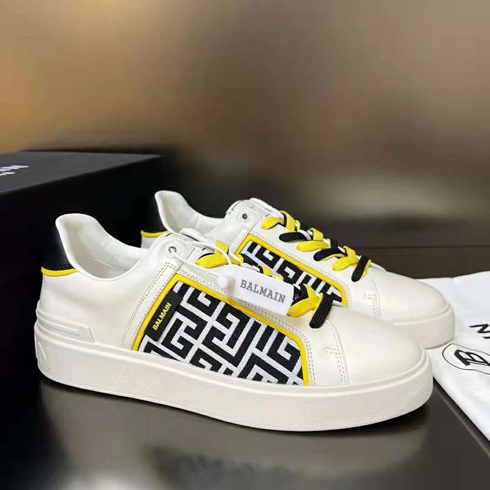 Balmain B-court Monogrammed Nylon and Leather Trainers for Unisex in White Balmain B-court Monogrammed Nylon and Leather Trainers for Unisex in White