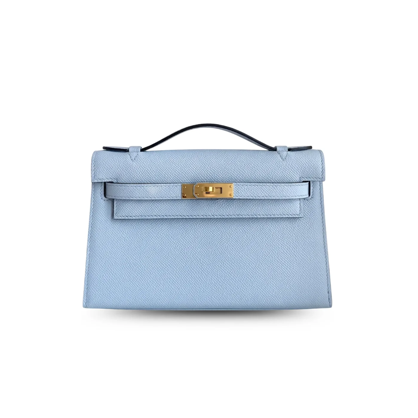 Hermes Kelly Pochette Top Handle Bag / Sky Blue Epsom Gold Hardware
