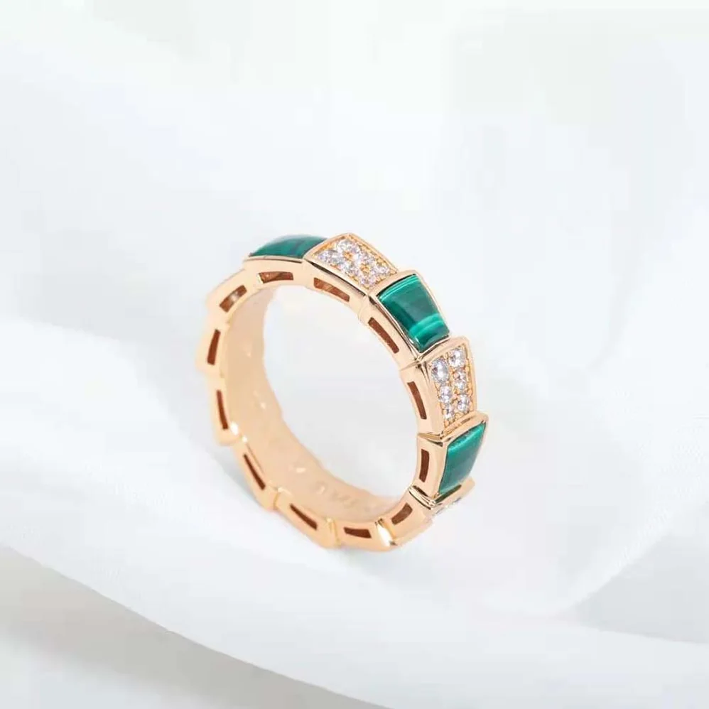Bvlgari Serpenti Viper Band Ring in 18 KT Rose Gold for Women in Green