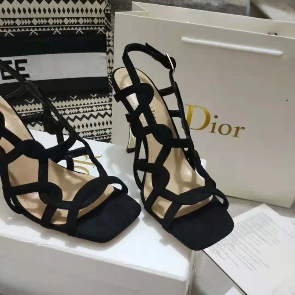 Dior D-Fame Heeled Sandal Black Suede Calfskin for Women