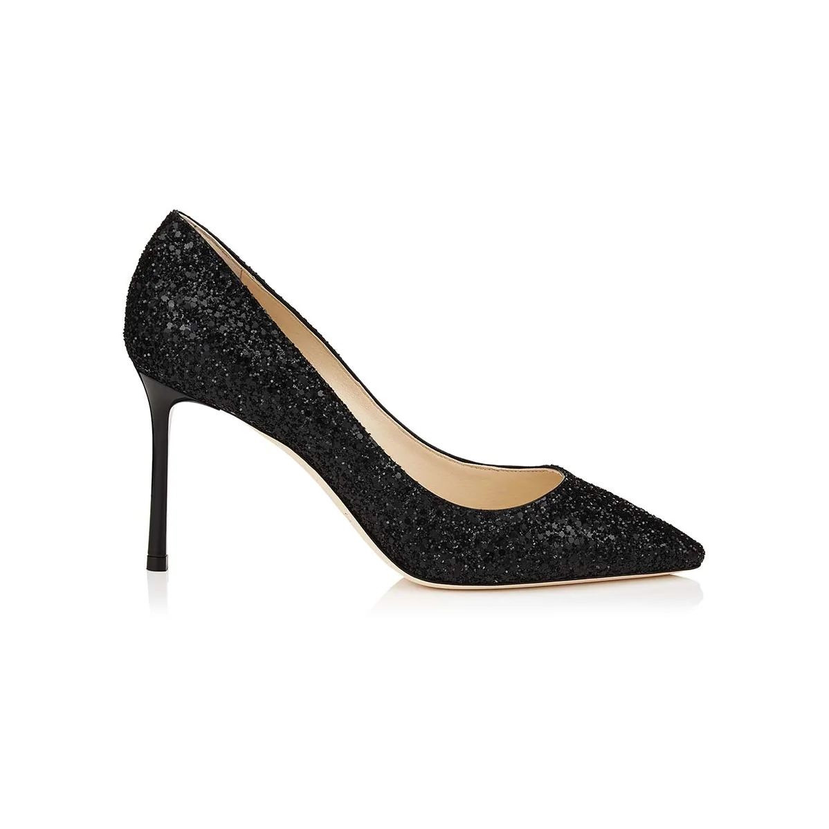 Jimmy Choo Romy 85 Coarse Glitter Fabric Pointy Toe Pumps Shoes for Women in Black
