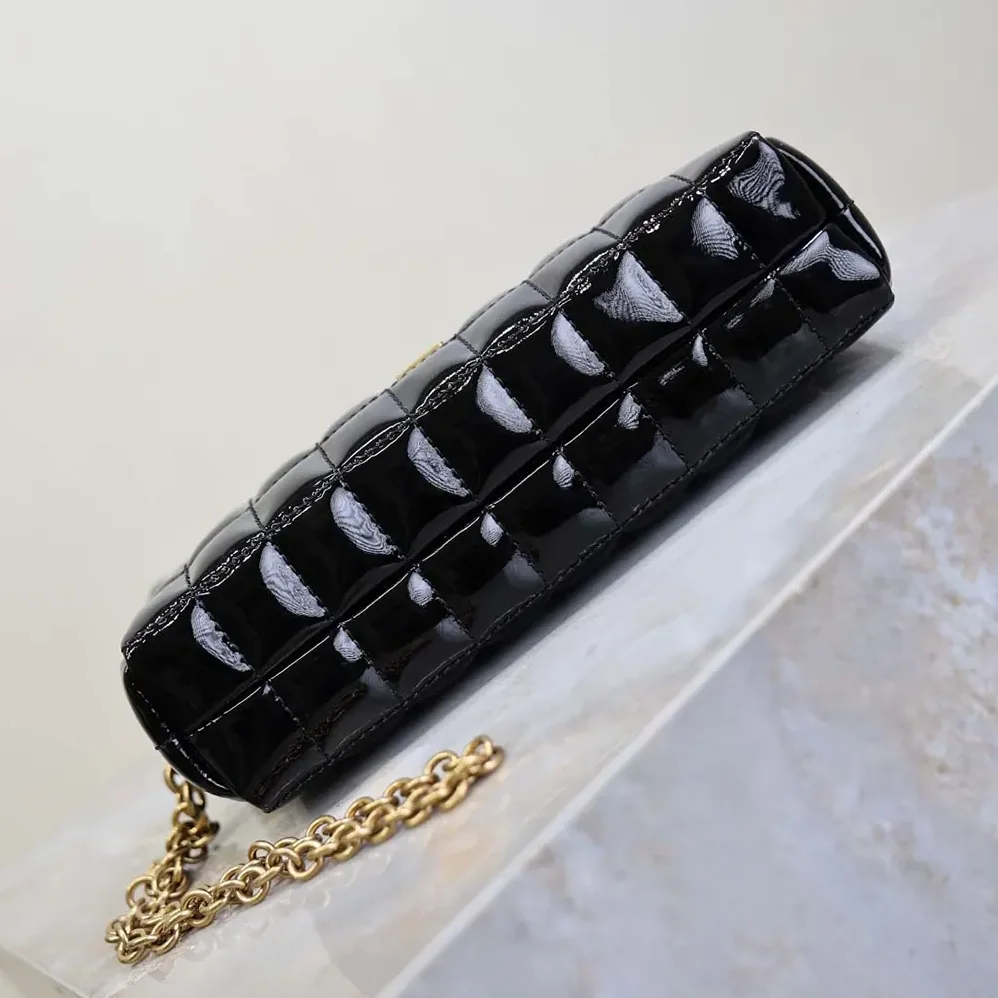Saint Laurent YSL Cassandre Matelassé Carré Pouch On Chain In Shiny Canvas for Women in Black Saint Laurent YSL Cassandre Matelassé Carré Pouch On Chain In Shiny Canvas for Women in Black