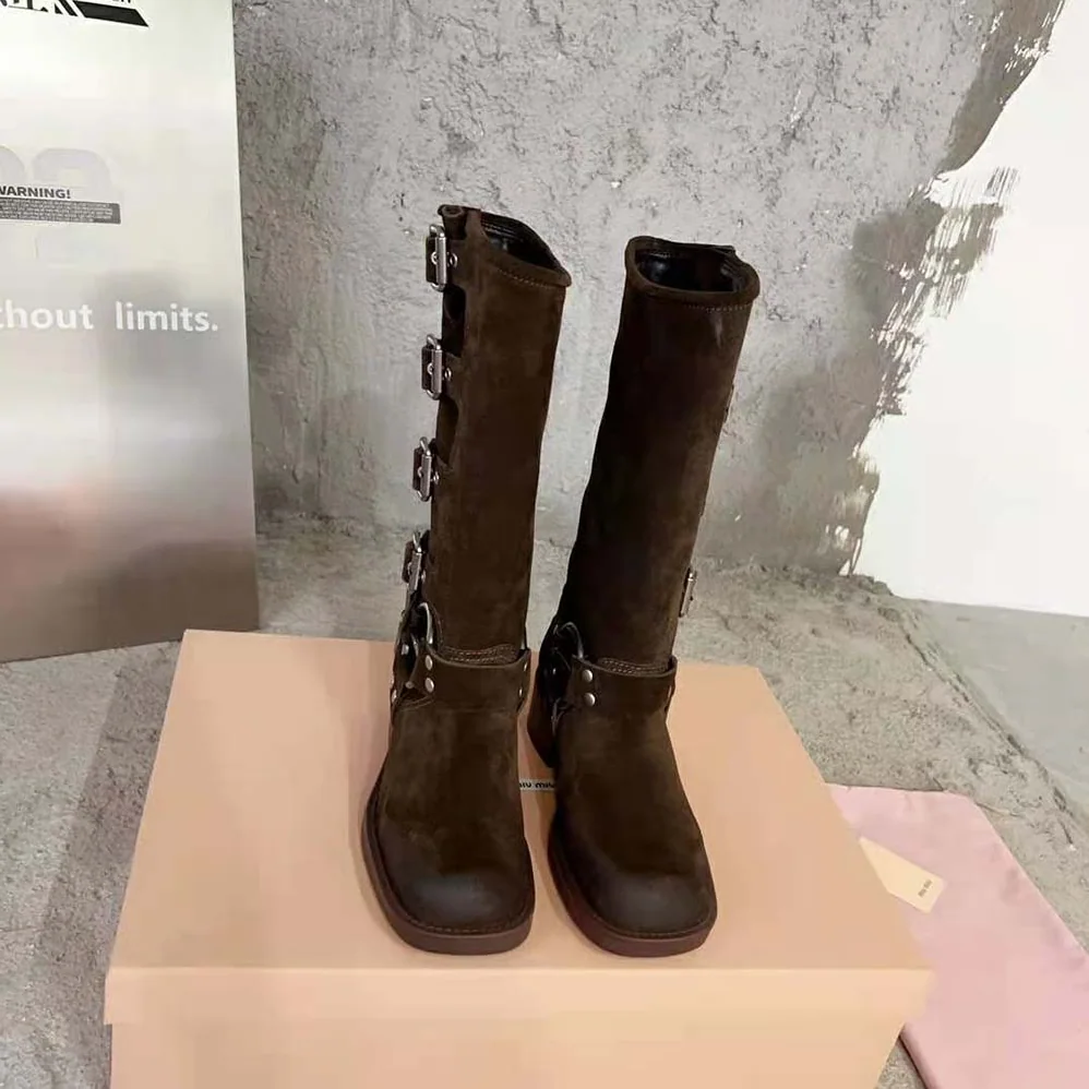 Miu Miu Suede Boots with Logo for Women in engraved Harness Ring