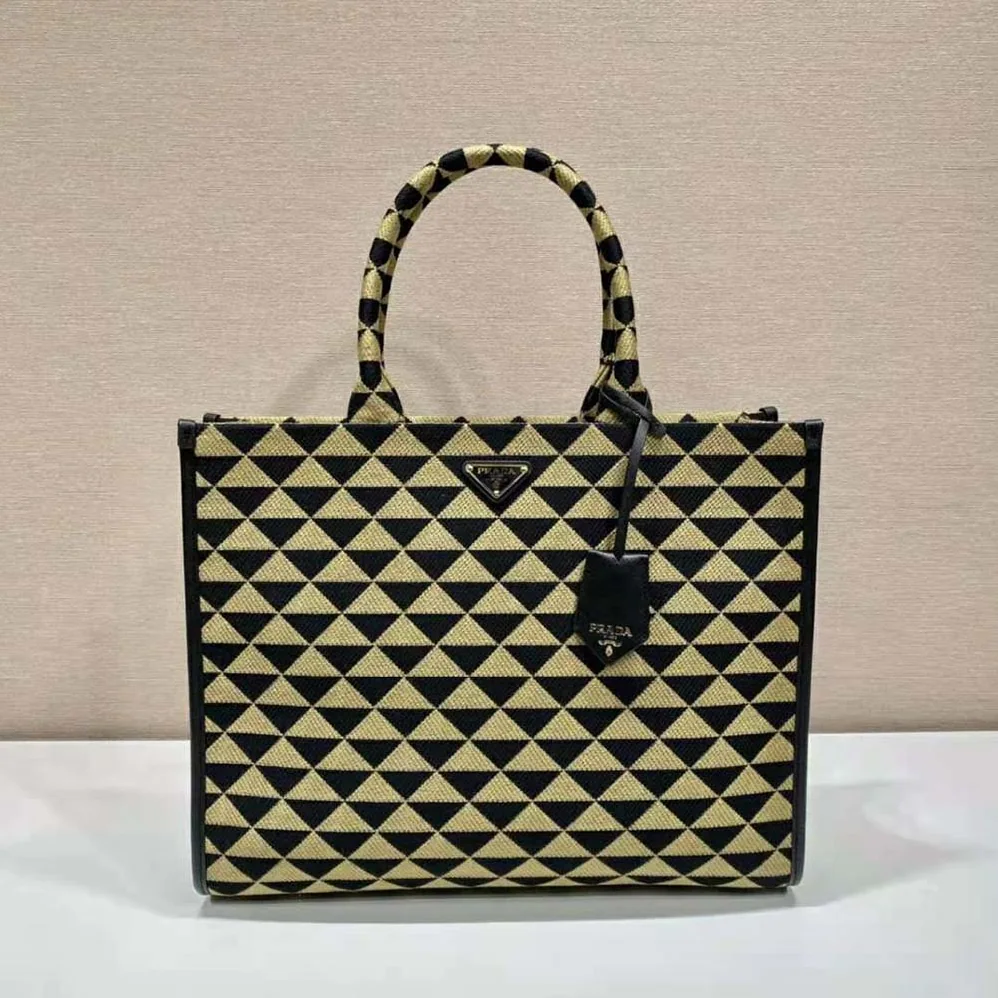 Prada Large Prada Symbole Jacquard Fabric Handbag for Women in Brown