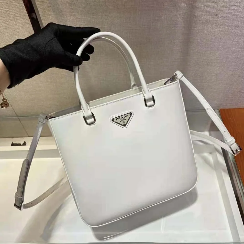 Prada Brushed Leather Tote Bag for Women in White Prada Brushed Leather Tote Bag for Women in White