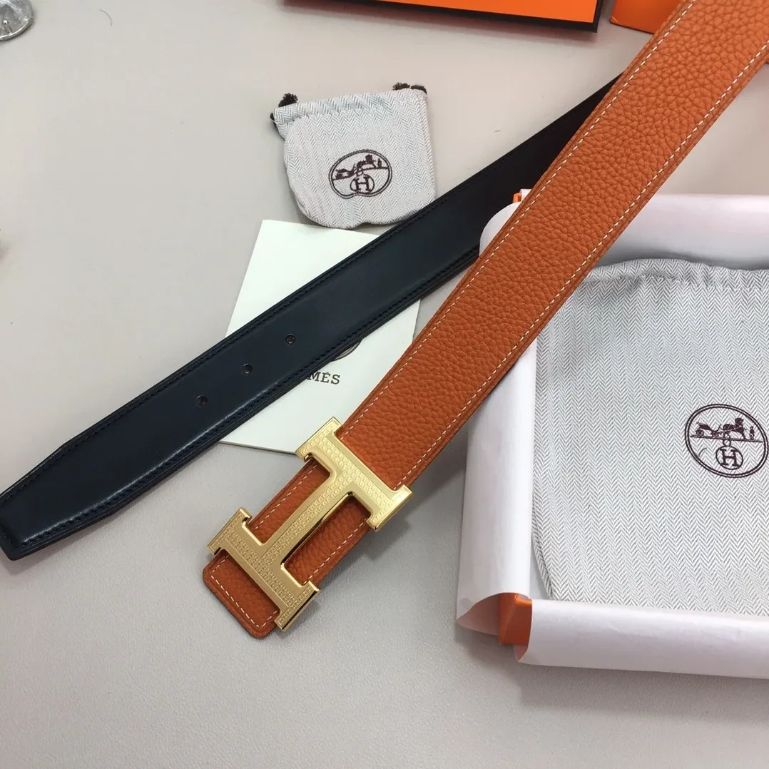 Hermes H Guillochee Belt Buckle & Reversible Orange