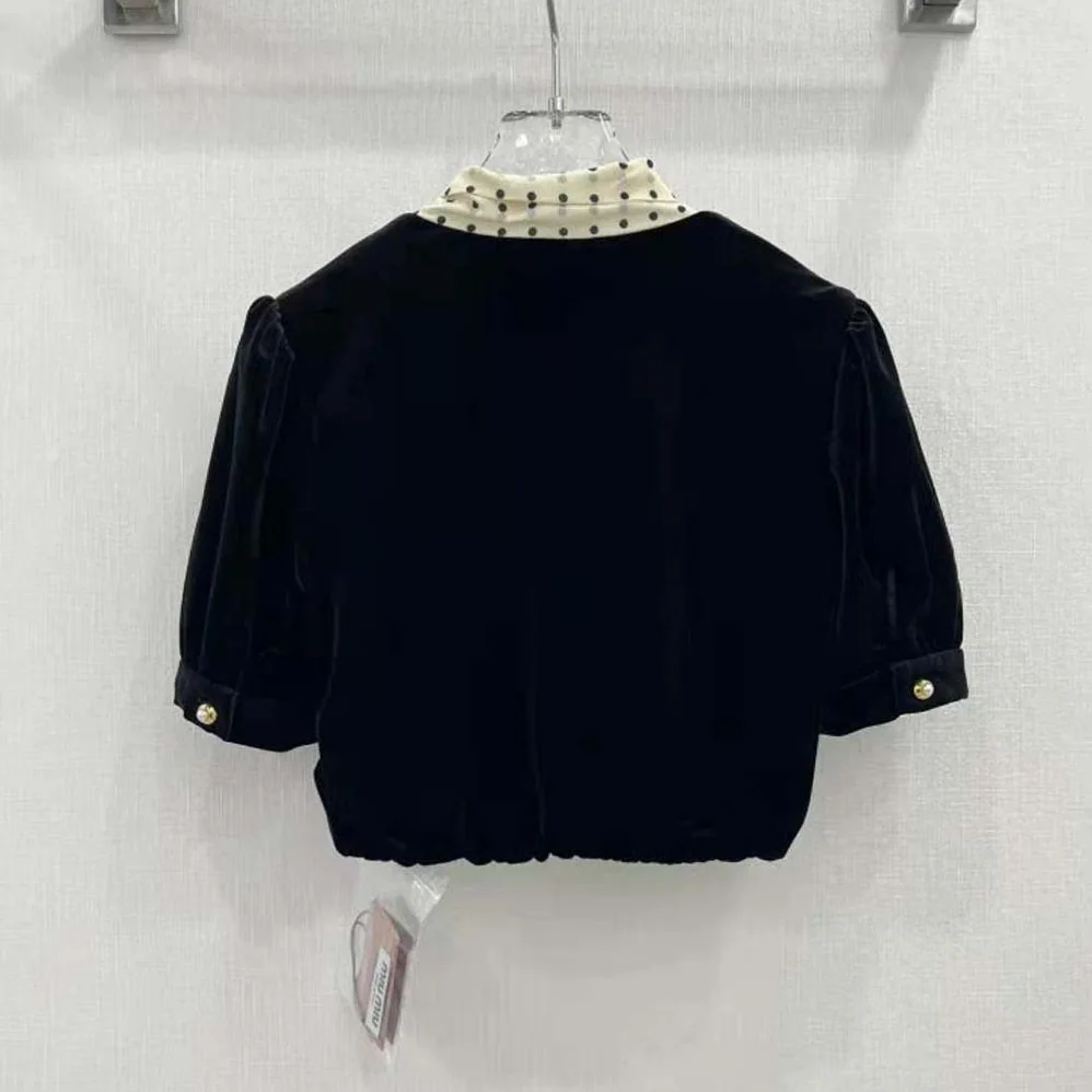 Miu Miu Scarf Collar Velvet Top for Women in Black Miu Miu Scarf Collar Velvet Top for Women in Black