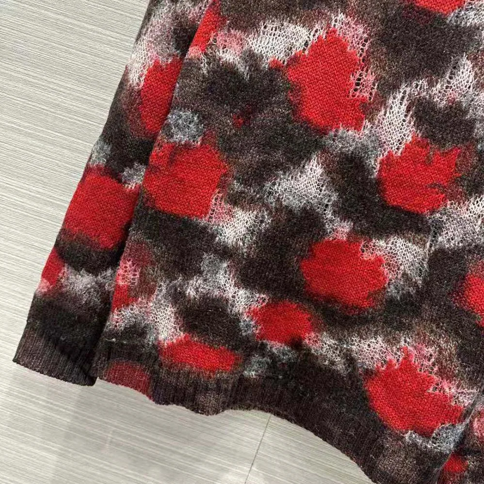 Dior Sweater Red Multicolor Technical Cashmere Mohair and Wool Knit with Dior Roses Motif for Men Dior Sweater Red Multicolor Technical Cashmere Mohair and Wool Knit with Dior Roses Motif for Men